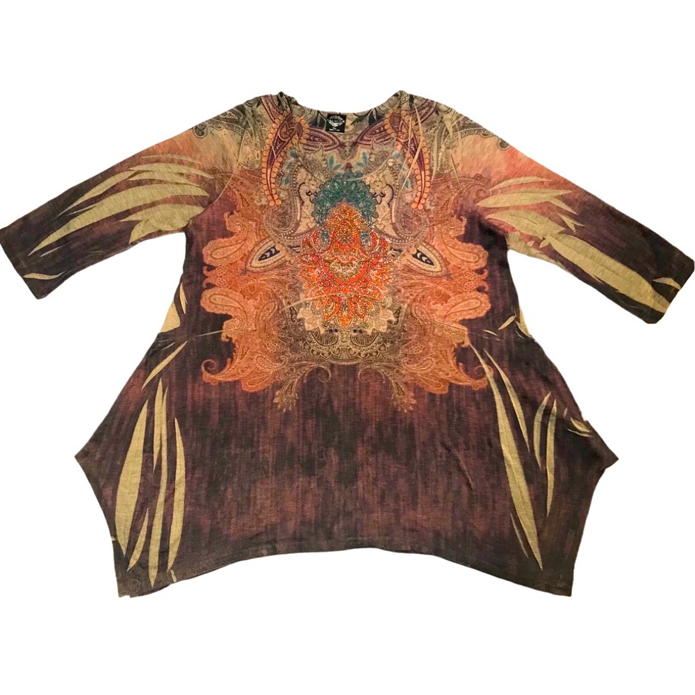 Cal Style Made In USA Fall Tunic Top   Embellished front  Women’s 1X